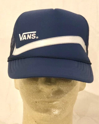 Gorra ajustable Vans de malla y espuma OTTO azul/blanco a rayas Trucker’s Snapback en muy buena condición Foto 1 de 4