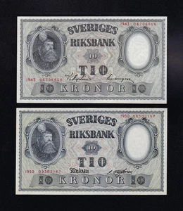 F.C. SUECIA SWEDEN , PAREJA CORRELATIVA 10 CORONAS 1943 , S/C- (AUNC) , P.40d . - Bild 1 von 2