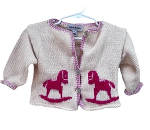 Suéter Cárdigan Tejido Luba Robert Bebé Niño Pequeño Talla 12 Mths Rosa Caballos Mecedores - Imagen 1 de 7