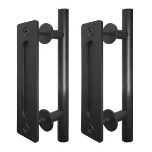 ® 12 Inch Sliding Barn Door Handles Black Hardware, Set Black Powder Coated F... - Picture 1 of 6