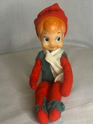 Vintage 1950s 1960s Sitter Knee Hugger Felt Elf Pixie Christmas  9" Rubber Face - Image 1 of 4
