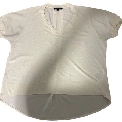 Top Banana Republic Marfil Panel Transparente Tejido Cuello en V Manga Corta Talla S Oficina Foto 1 de 4