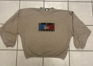 VTG 90s Max Muscle SWEATER Men's L BEIGE USA MADE Bodybuilding Gym RARE Hilfger - Picture 1 of 6