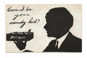 Comic Postcard – Silhouette – “Can I Be Your Candy Kid?” Bon-Bons – c.1910s/20s - Picture 1 of 2