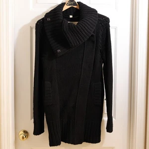 Burberry Schwarz Wolle Schwer Strick Oberbekleidung Pullover mit Schalkragen US 4 / S - Bild 1 von 9