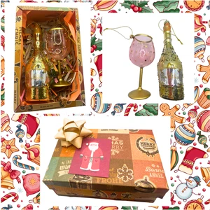 Wine glass & bubbles bottle baubles. Gift Ready. Christmas Cheers - Picture 1 of 9