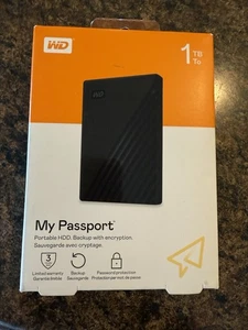 WD - My Passport 1TB External USB 3.0 Portable Hard Drive - Black - Afbeelding 1 van 6