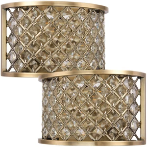 2 PACK Crystal Cage Wall Light Brass & Glass Shade Modern Twin Bulb Lounge Lamp - Picture 1 of 5