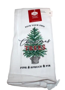 Christmas Tree Flour Sack Towel Pick Your Own Pine Spruce Fir White Cotton - Picture 1 of 3
