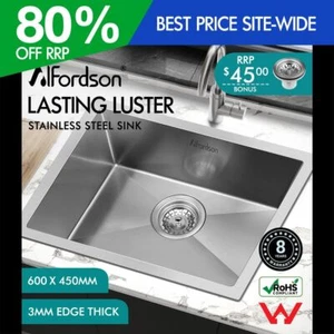 ALFORDSON Kitchen Sink Stainless Steel Drop in Flush Under Mount Bowl 600X450MM - Picture 1 of 12