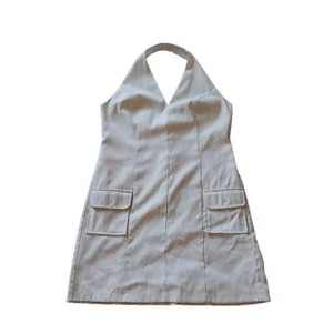 Vintage Halter Neck Mini Dress, Suede look, cream colour.  Beautiful dress. Sz14 - Picture 1 of 7