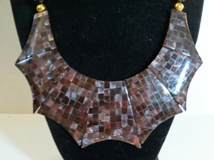 Rare Mother of Pearl Mosaic Chunky PURPLE Choker with Black and Gold Beads - Picture 1 of 10