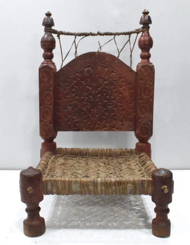 India Painted Red Wood Swat Chair Eastern Swat Valley Cover