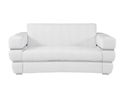 75 White And Silver Italian Leather Loveseat - Image 1 of 4