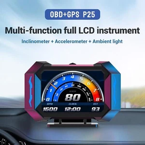 OBD2 GPS HUD Gauge Head Up Car Digital Display Speedometer Turbo RPM Alarm Temp - Picture 1 of 9