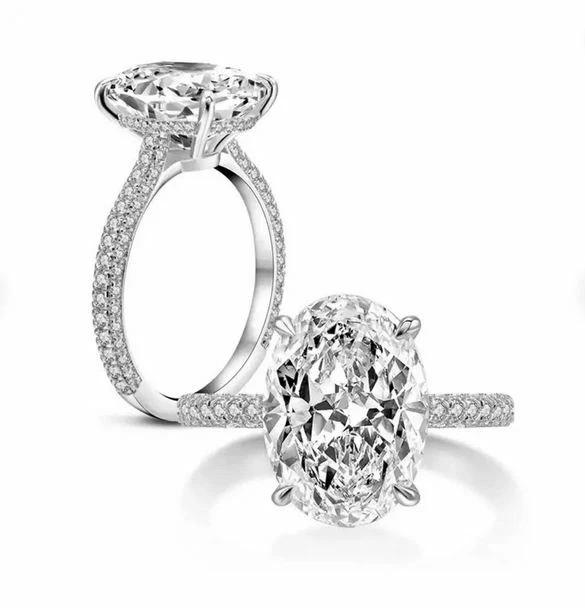 Anello di fidanzamento in argento sterling 925 con diamanti simulati ovali bi... - Immagine 1 di 4