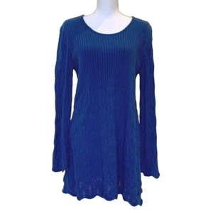 WOMAN WITHIN Sweater Blue Pullover Empire Style - Rib/Cable/Pointelle - Size M - Picture 1 of 5
