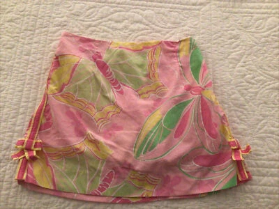 Lilly Pulitzer Niñas Rosa Y Verde Libélula Skort, Cinta Y Borde Lazo Talla 10 Foto 1 de 4