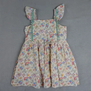 Lali Dress Kids 3Y Ivory Sleeveless Ruffle Shoulder Pull On Square Neck Floral - Picture 1 of 13