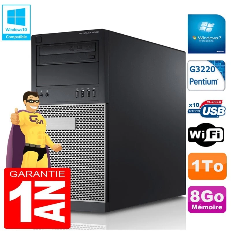 PC tour DELL 9020 Intel G3220 RAM 8Go Disco 1A Grabador DVD Wifi W7 - Imagen 1 de 1
