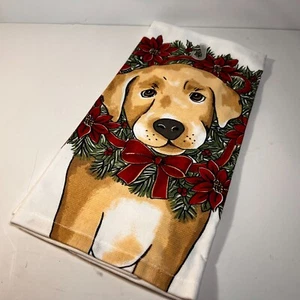 Yellow Lab Dog Christmas Cotton Kitchen Towel 16"x26" Sleigh Bell Bistro New - Picture 1 of 4