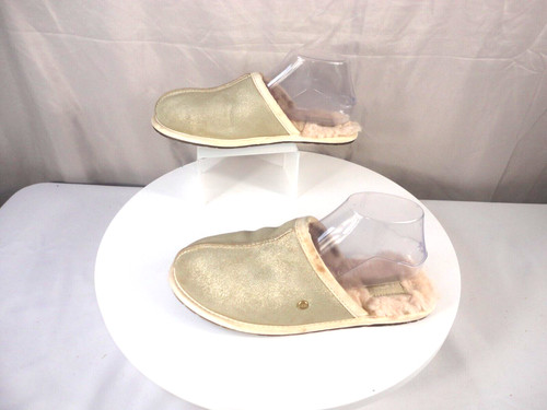 Pantofole metalliche argento UGG da donna taglia 8 scivoli argento shearling foderate a polsino