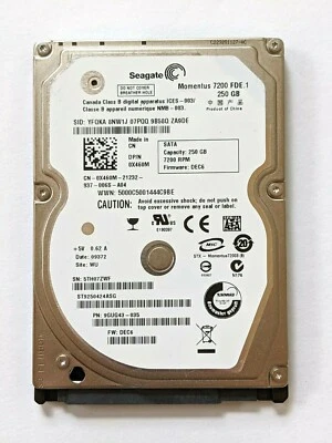 Seagate Momentus 250GB Laptop HDD 7200RPM ST9250424ASG 5TH07ZWF - Image 1 of 3