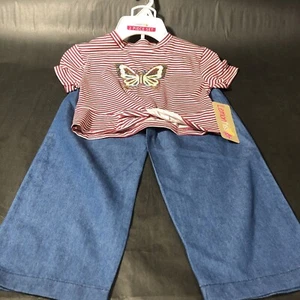 LEMON KISS - Girls Size 4 Multi-Color-PREMIUM- Top & Pants 2Pc Outfit Butterfly - Picture 1 of 4