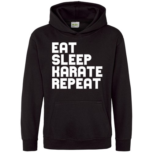 VETEMENTS Boys Eat Sleep Karate Repeat Hoodie Slogan Birthday Cool Martial Arts Gift Idea
