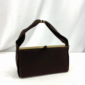 Vintage 1950s Edwards Handbag LTD Purse Brown Cloth Gold Trim Snap Closure Lined - Picture 1 of 12