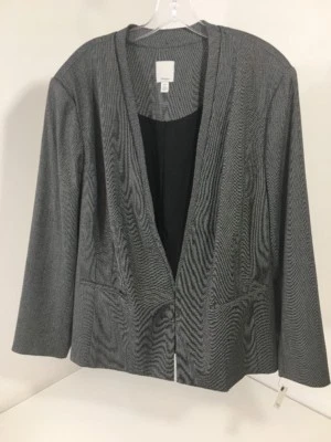 CHAQUETA DE TRAJE HALÓGENA PARA MUJER TEJIDO TRAZA NEGRA/BLANCA 20W NUEVA CON ETIQUETAS $168 Foto 1 de 4
