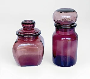 Paar alte Apothekergläser aus lila Glas mit Stopfen - Bild 1 von 10