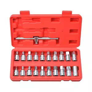 21pc Oil Drain Plug Sump Tool 3/8" Wrench Socket Key Set Gearbox Removal Kit - Foto 1 di 7