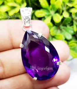 72 Ct Natural Purple Amethyst 925 Sterling Silver Solitaire Pendant Gemstone - Bild 1 von 3
