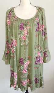 Terra & Sky Womens Plus Size 3X (24W-26W) Rayon Off Shoulder Green Floral Top - Picture 1 of 6