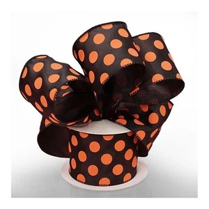 2.5" Wide Halloween Black and Orange Polka Dot Wired Ribbon - 10 Yards (4635402) - Picture 1 of 1