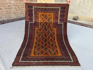 3x5 Antique Afghan Hand Knotted Tribal Wool Rug Orange Brown Geometric Rare Rug - Picture 1 of 12