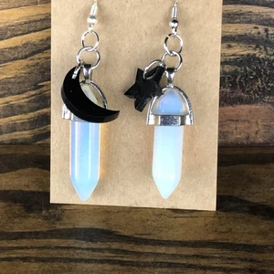 Handcrafted Dangle Earrings Crystal Charm Laser Cut Moon And Star - Picture 1 of 5