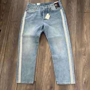 Jeans rectos azules Levi's 501 con pedrería brillante en los laterales nuevos con etiquetas - Imagen 1 de 12
