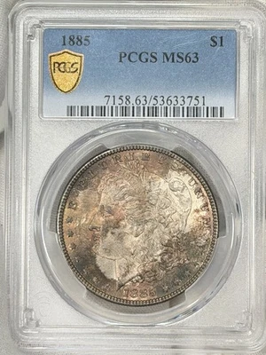 1885-P $1 Morgan Silver Dollar PCGS MS63 90% Silver Philadelphia US Coin TONED - Image 1 of 4