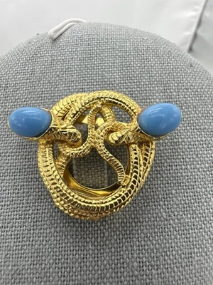 Broche Serpiente Serpiente Tono Dorado Colgante Potenciador Piedras Cabujón Azul Convertible Foto 1 de 4