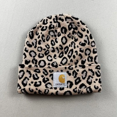 Carhartt Beanie шляпа крышка один размер бежевый вязаный гепард леопард меха печати Workwear - Изображение 1 из 4