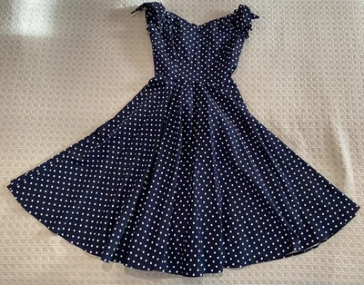 NEW! The Pretty Dress Company FATALE BOW Swing Dress, UK8/US4, Navy Polka Dot - Image 1 of 4