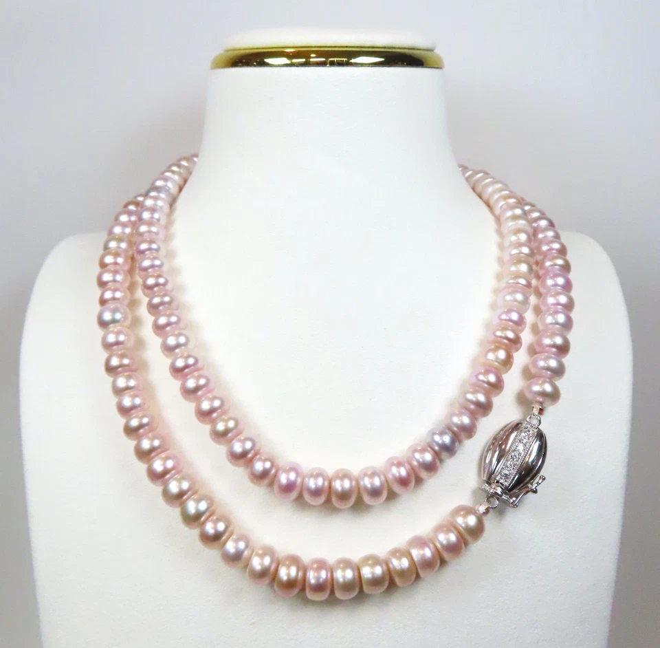 Collar de perlas cultivadas semi redondas rosa plata de ley cierre de caja Foto 1 de 4