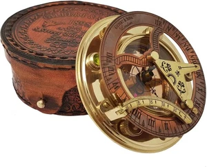 Brass Nautical - Antique Brass & Copper Sundial Compass, Sundial Clock in Box - Picture 1 of 10