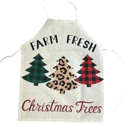 Merry Christmas Linen Blend Full Apron Farm Fresh Christmas Trees NEW - Image 1 of 4
