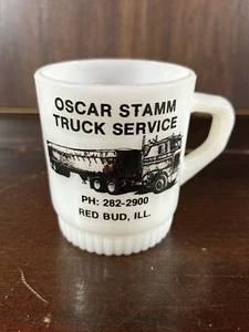 VTG Oscar Stamm Truck Service Red Bud IL Fire King White Mug Coffee Cup Trucking - Picture 1 of 9