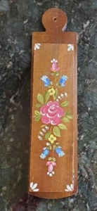 Vintage Swiss Floral Wooden Fireplace Long Match Holder 14” Wall Mount - Picture 1 of 12