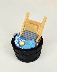 OOAK Laundry Tub w Washboard Soap & Clothes 1:12 Dollhouse Miniature Home Decor - Bild 1 von 5