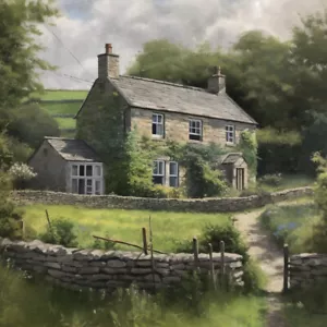 Stampa murale su tela di lusso pittura a olio Cottage in the Yorkshire Dales - Foto 1 di 1